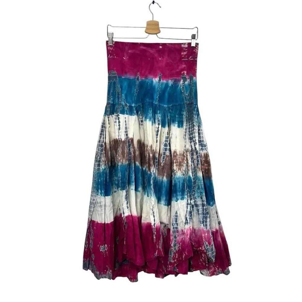 Y2K Tie Dye Maxi Skirt Medium Handkerchief Boho Festival Pink Blue Fairy Whimsy